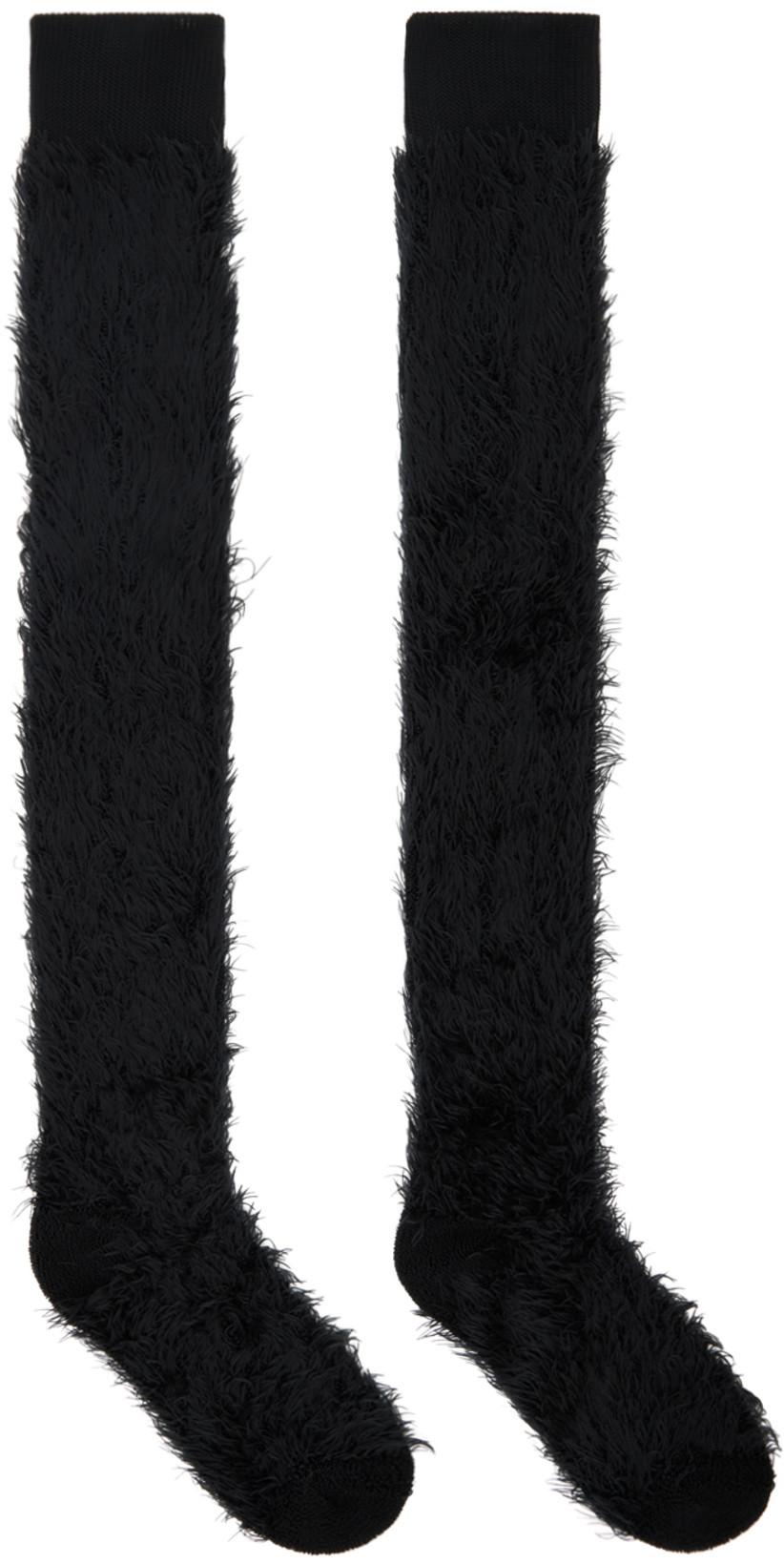 Black Faux-Shearling Socks by SACAI