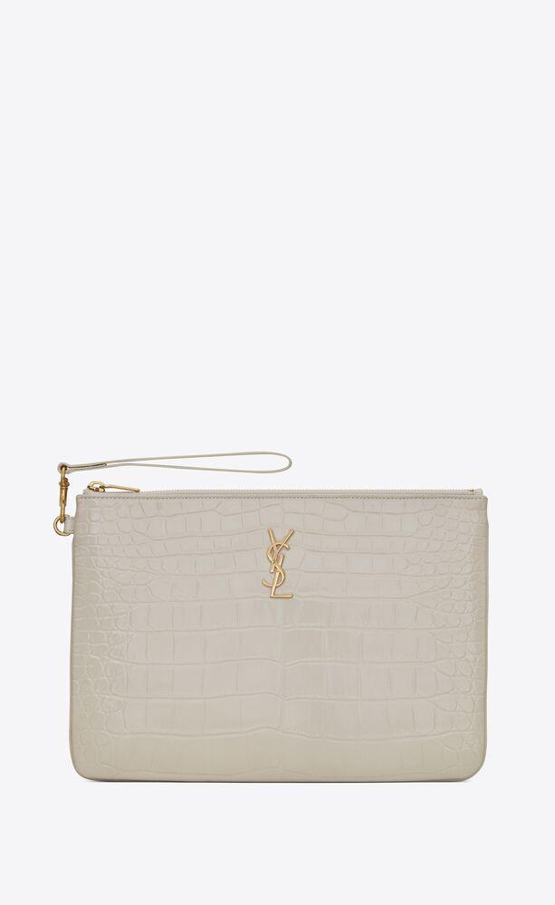 monogram tablet pouch in crocodile-embossed leather by SAINT LAURENT