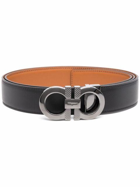 reversible gancini buckle leather belt