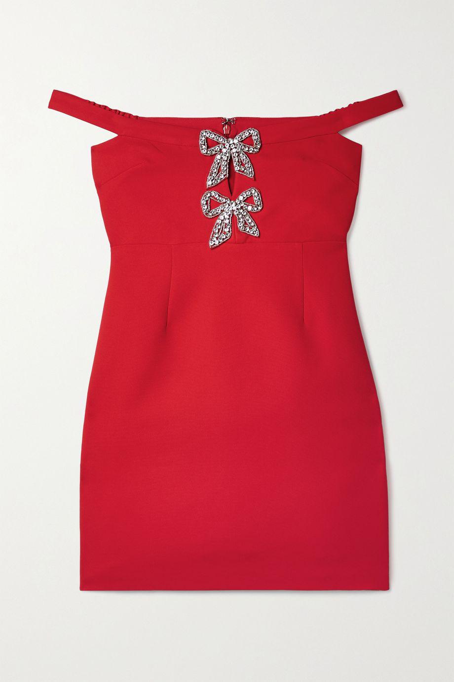 Off-the-shoulder embellished crepe mini dress by SELF-PORTRAIT