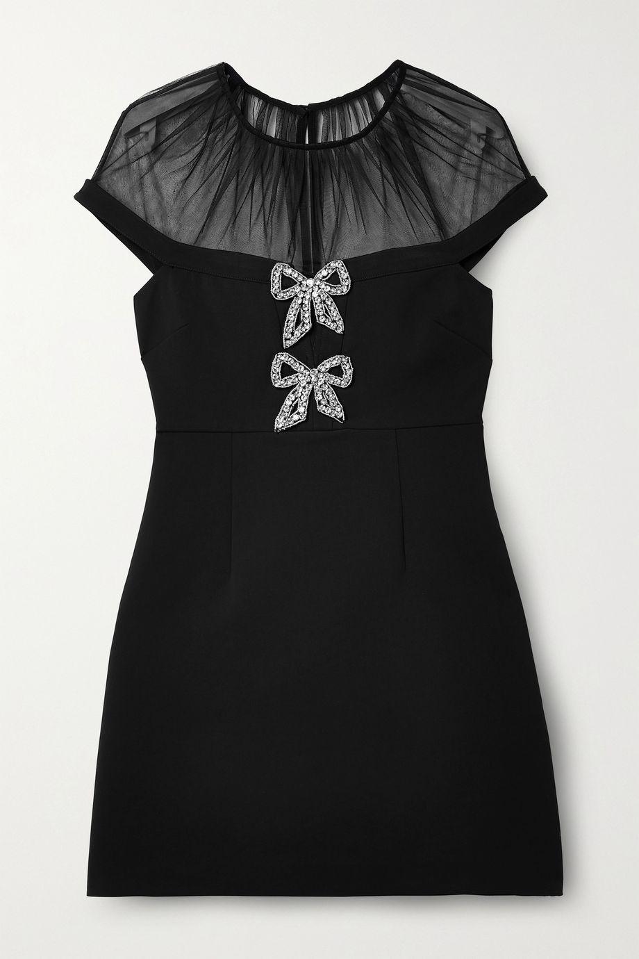 Tulle-trimmed embellished twill mini dress by SELF-PORTRAIT