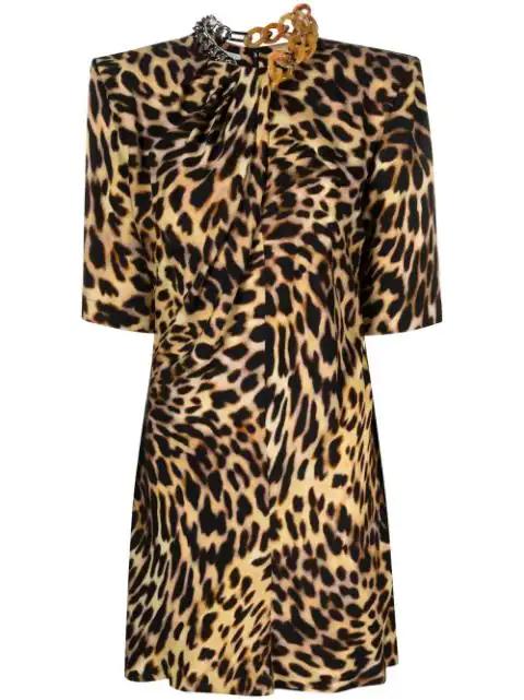chain-embellished neck leopard print dress by STELLA MCCARTNEY
