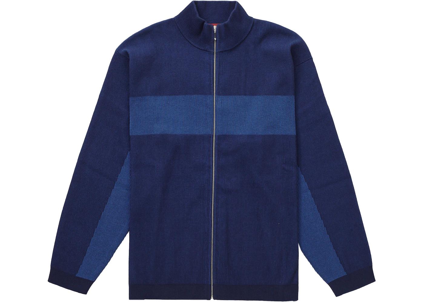 2-Tone Ribbed Zip Up Sweater Blue