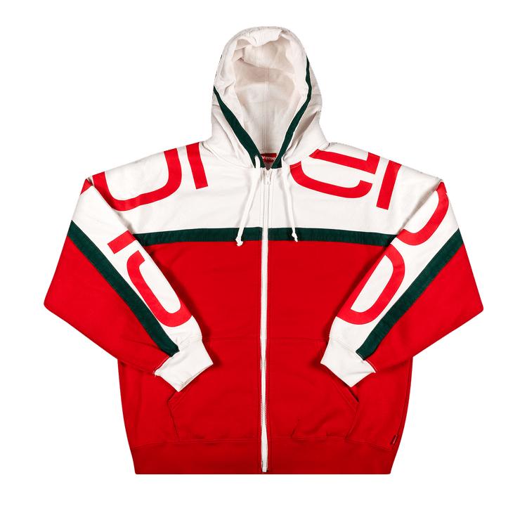 big logo paneled zip up hooded sweatshirt supreme