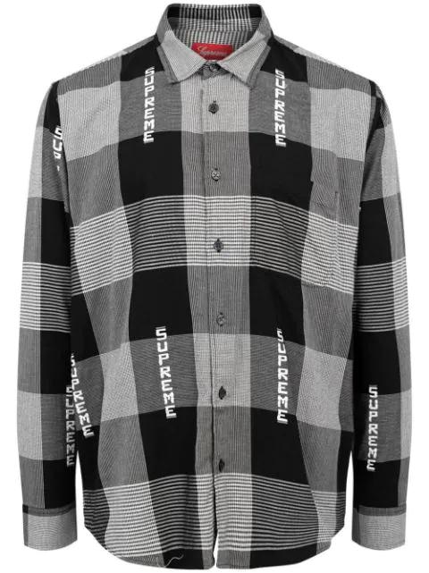 Shadow Plaid Flannel Zip Up Shirt Black by SUPREME | jellibeans