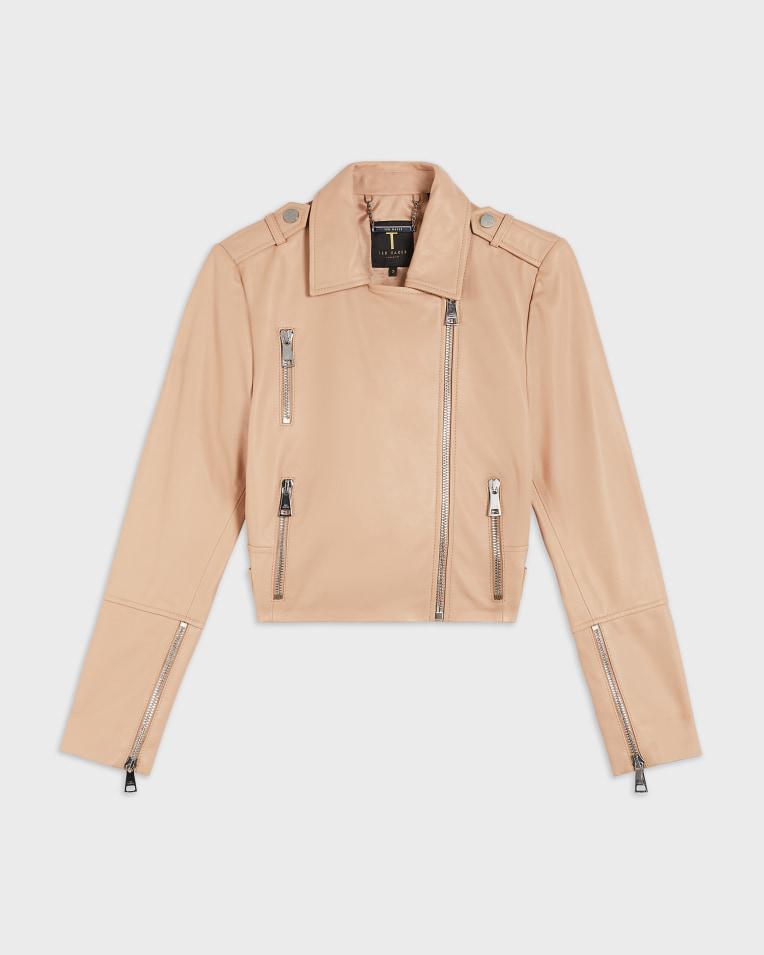 Cropped Leather Biker Jacket - SSALLI - Camel by TED BAKER | jellibeans