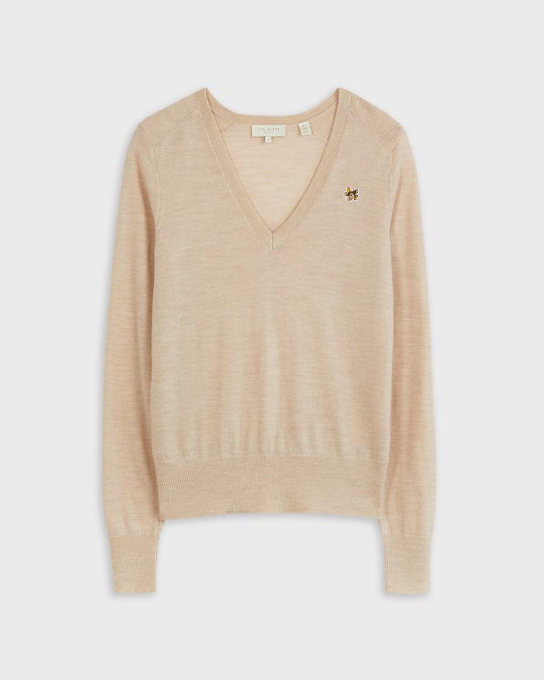 Merino Wool V Neck Jumper - ABIYGAL 