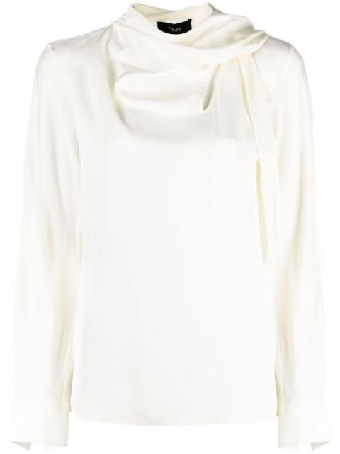 silk draped-neck blouse by THEORY