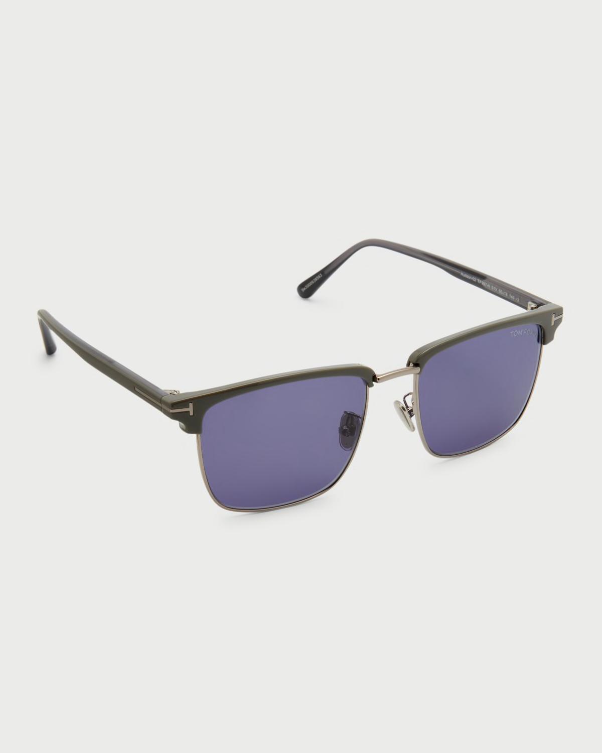 Men's FT0997-Hudson Half-Rim Square Sunglasses by TOM FORD | jellibeans