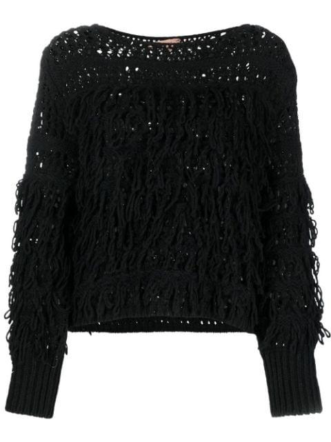 open-knit fringed jumper by TWINSET