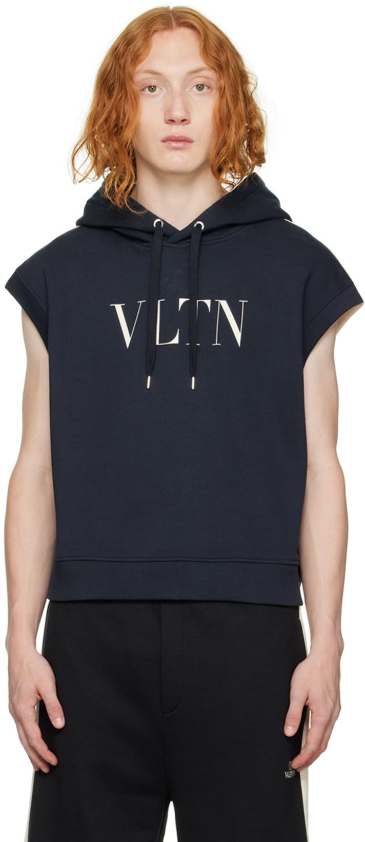 Navy \u0026 Off-White Sleeveless Hoodie by 