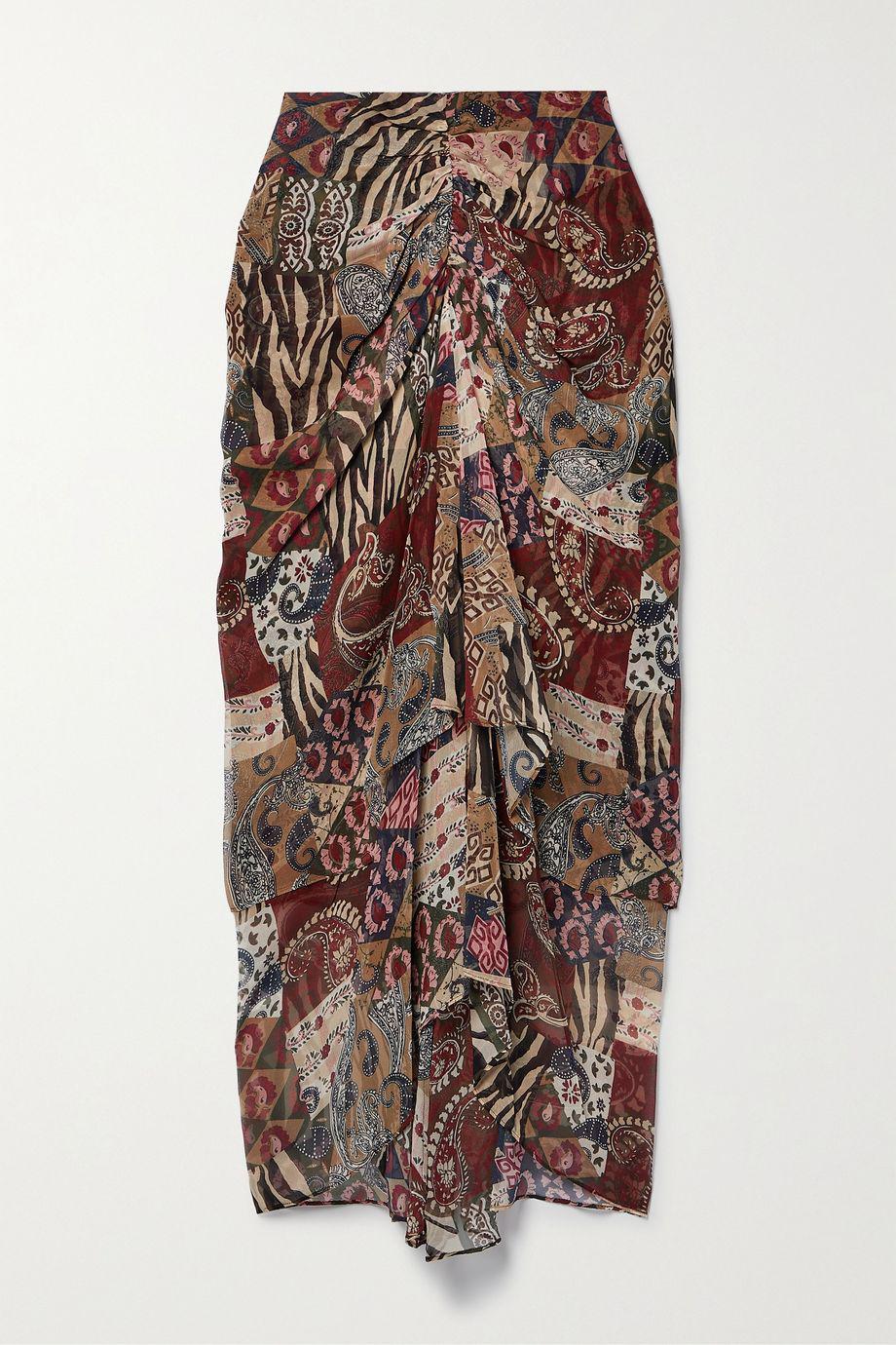 Sira draped printed silk-voile midi skirt by VERONICA BEARD