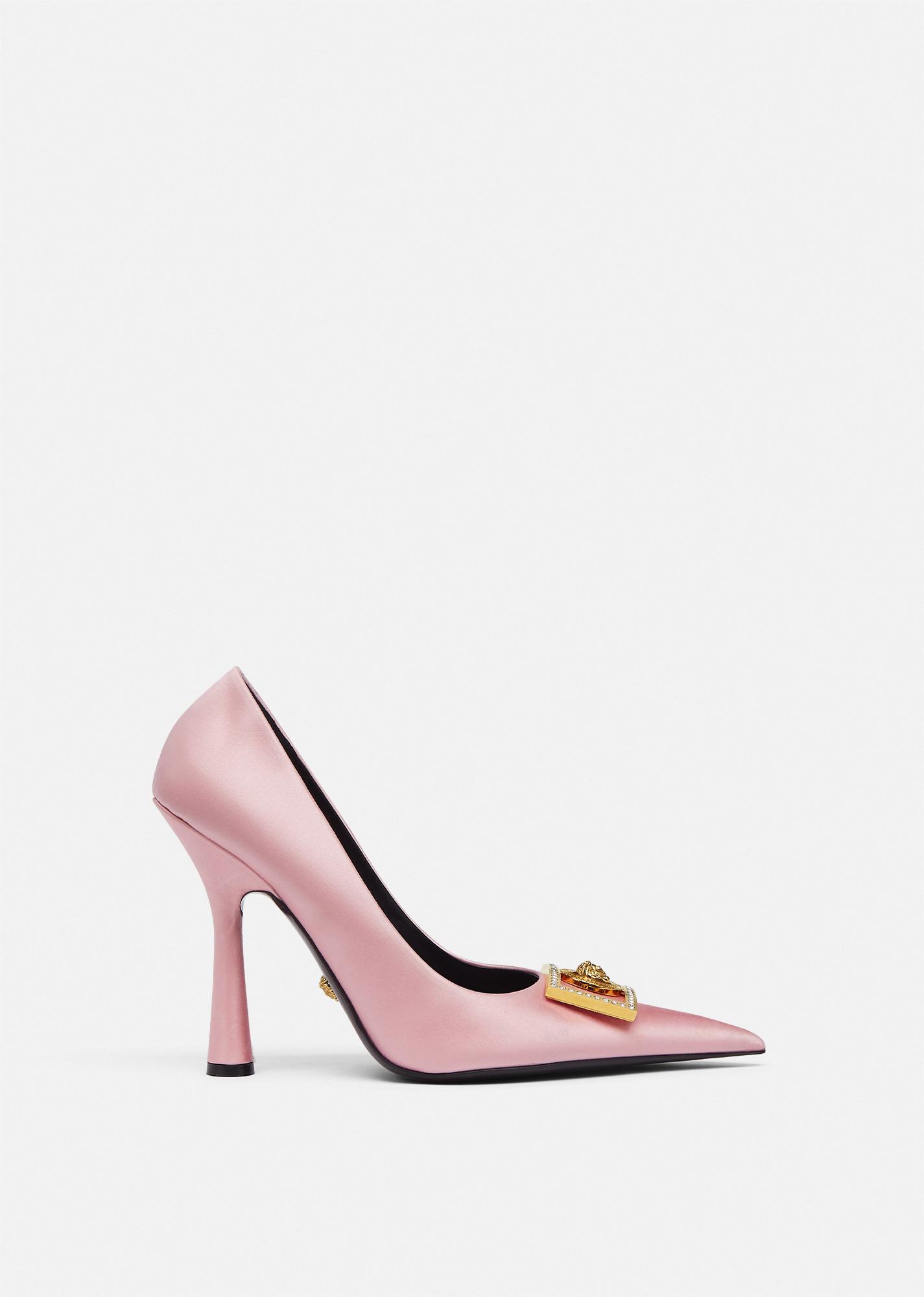 155mm Platform satin pumps by VERSACE | jellibeans