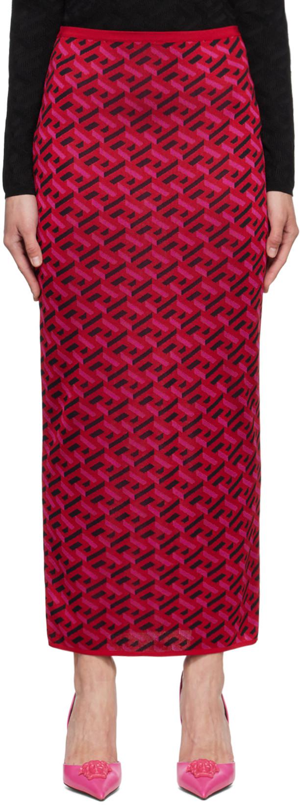 Red La Greca Midi Skirt by VERSACE