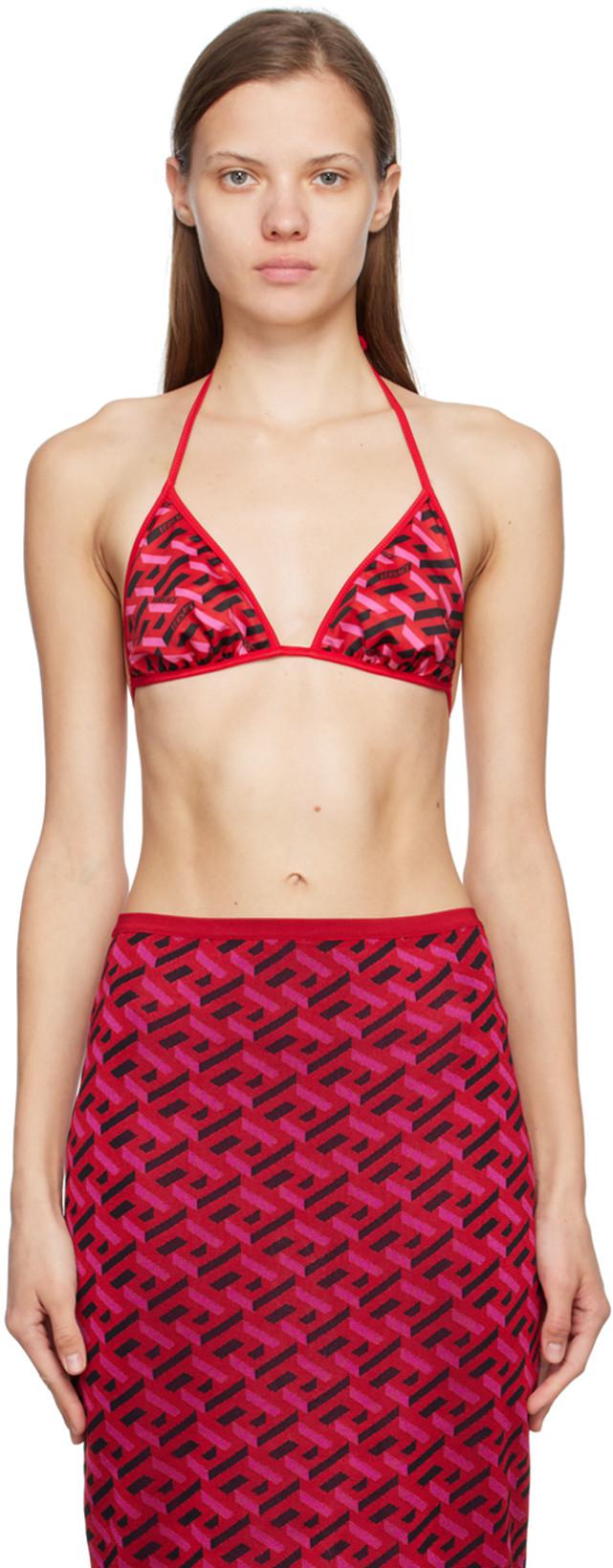 Red La Greca Reversible Bikini Top by VERSACE