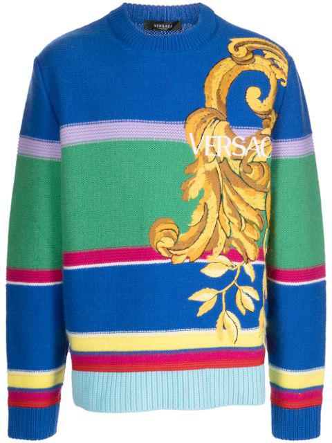 logo-embroidered intarsia knit jumper 
