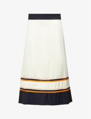 Horizon contrast-stripe mid-rise satin midi skirt by WALES BONNER