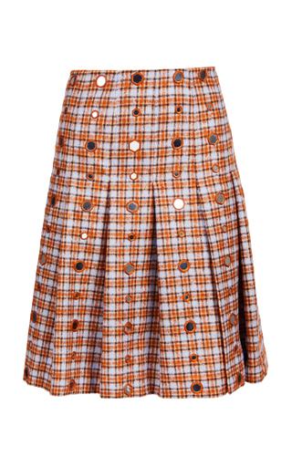 Sitar Mirror-Embellished Pleated Wool-Blend Plaid Midi Skirt by WALES BONNER