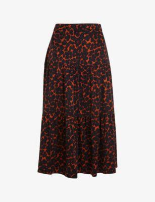 Smudge animal-print woven midi skirt by WHISTLES