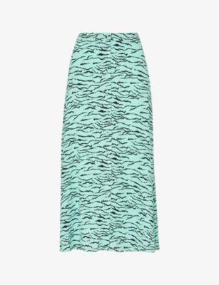 Tiger-print button-front woven midi skirt by WHISTLES