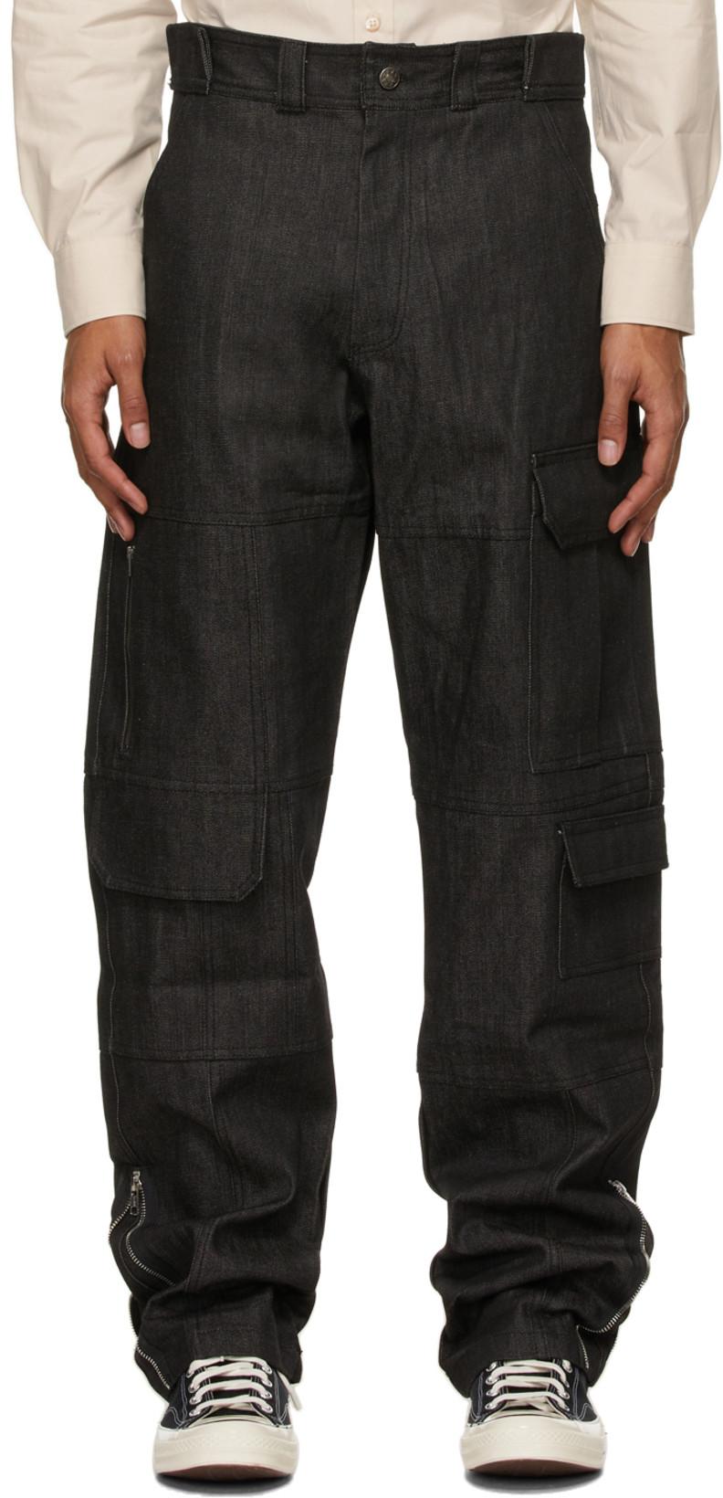 Black Denim Cargo Pants by WINNIE NEW YORK