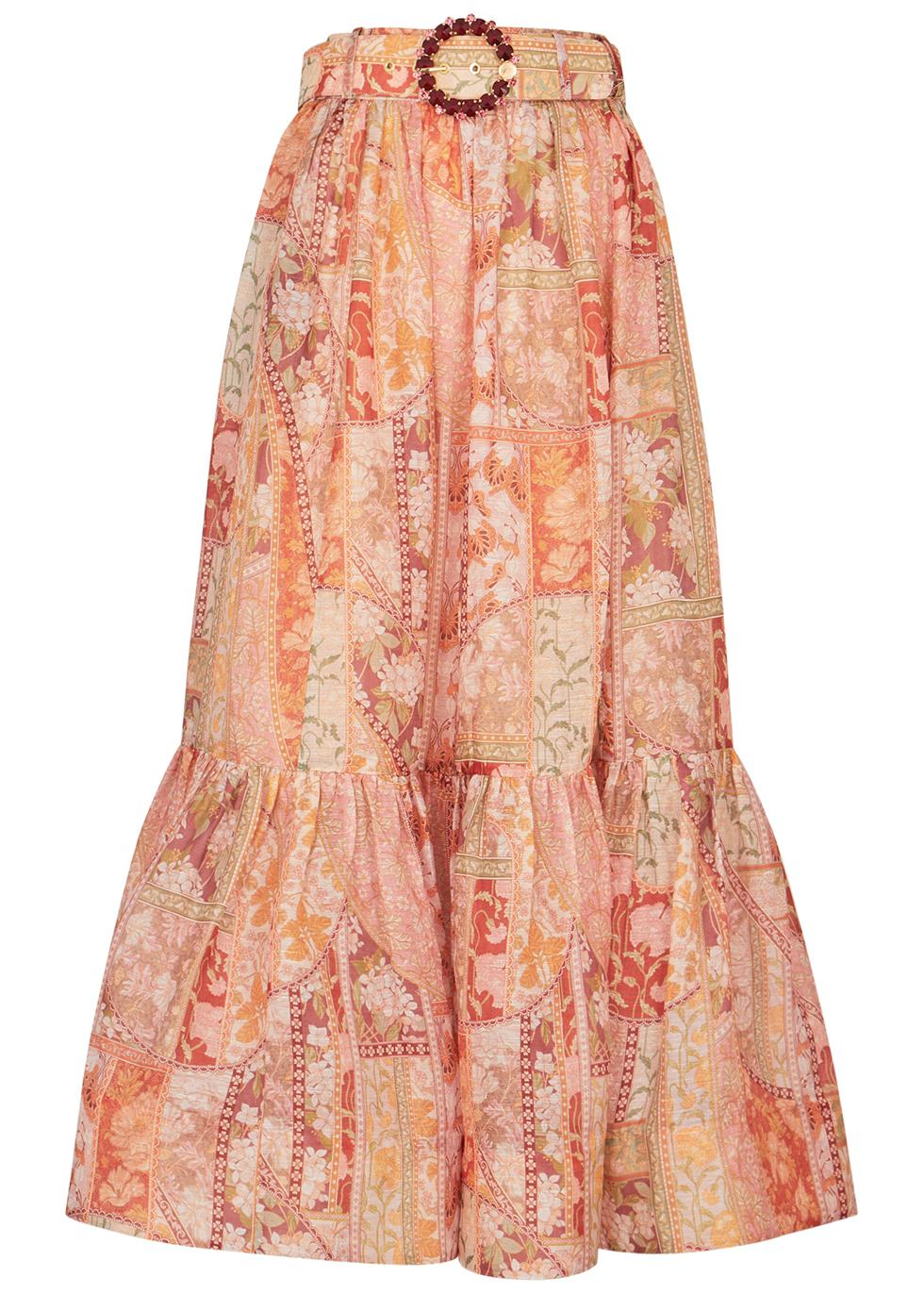 Kaleidoscope printed linen-blend skirt by ZIMMERMANN