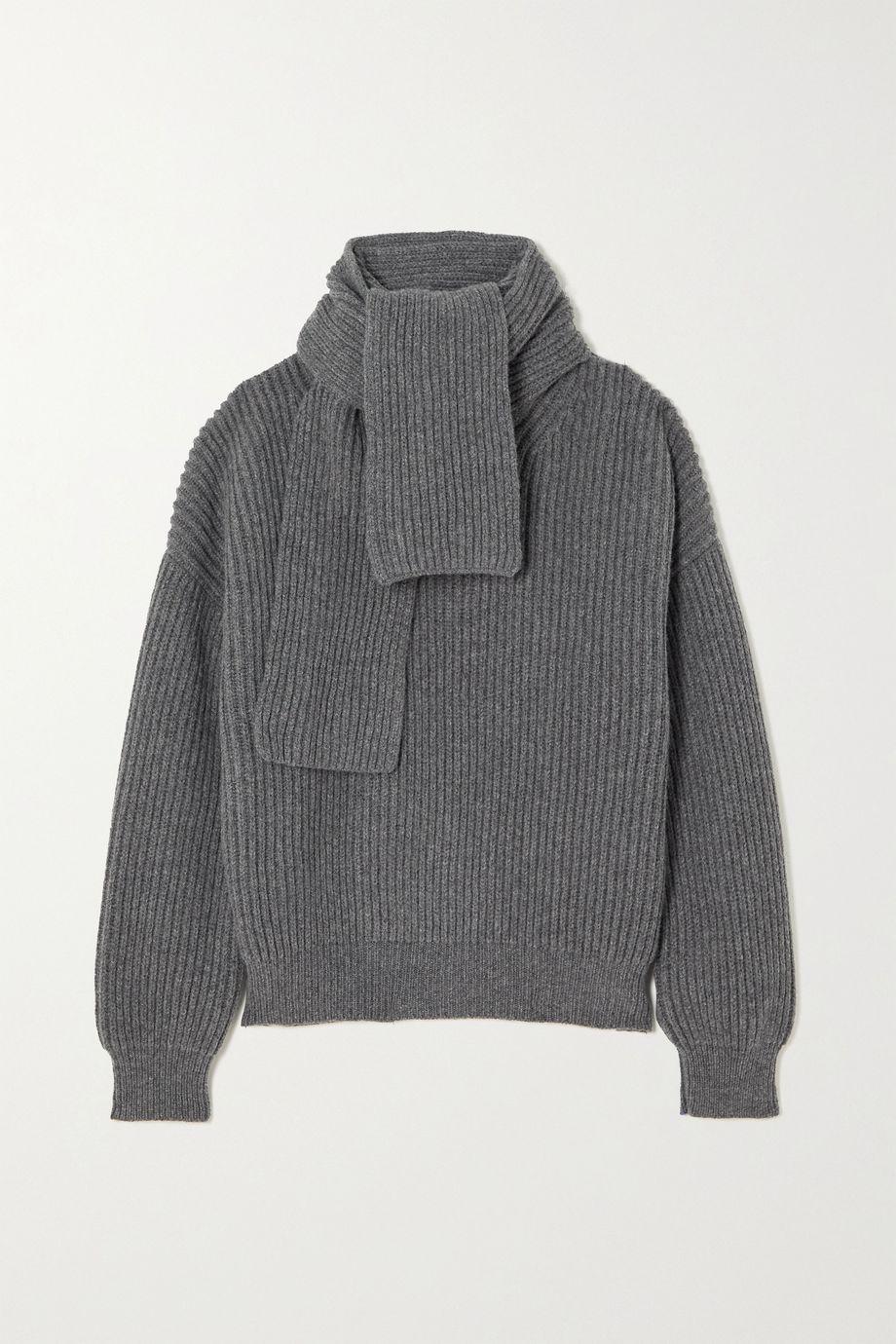 Tess scarf-detailed ribbed wool turtleneck sweater by &DAUGHTER